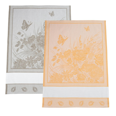 Filet - Lot de 2 torchons de Cuisine en Jacquard avec Insert en Toile Aïda 5.5 PTS/cm à Broder