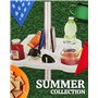 Plateau pour parasol 37 x 37 cm - Table basse de plage et jardin avec 4 porte-gobelets et compartiments porte-collations et smar