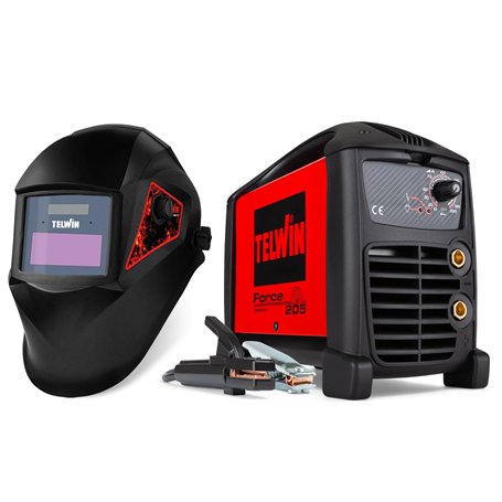 Telwin Force 205 Poste de Soudage Inverter MMA à Electrode Fourni avec accessoires de soudage et Masque