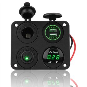 4 groupes 12V/24V Panneau d'interrupteurs à bascule marche/arrêt Avec double prise USB,Briquet,Voltmètre pour voitures,caravanes 4 groupes 12V/24V Panneau d'interrupteurs à bascule marche/arrêt Avec double prise USB