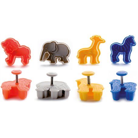 Ibili 734700 Lot de 4 emporte-pièces avec poussoir Safari