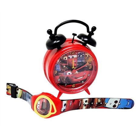 Disney Set Réveil de Chevet Cars 2 et horloge numérique avec bracelet réglable avec bracelet