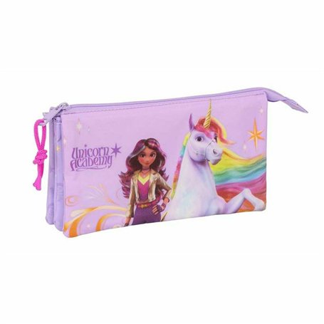 Trousse Fourre-Tout Triple Unicorn Academy Lila 22 x 12 x 3 cm
