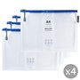 Grafoplas Lot de 4 sacs à fermeture éclair EVA A4 | Fabriqués en caoutchouc EVA transparent avec fermeture éclair bleue | Parfai