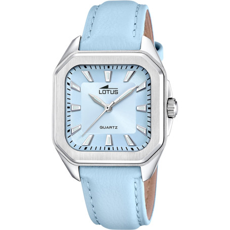 Montre Lotus pour Femme 18968/4 Square Series Boîtier en Acier Inoxydable Gris Bracelet en Cuir Bleu