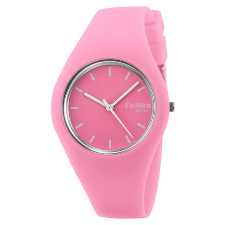 FeiWen Minimalisme Montre Bracelet de Femme et Fille Mode Elégant Analogique Quartz Caoutchouc Décontracté Mixte Montre 12 Coule