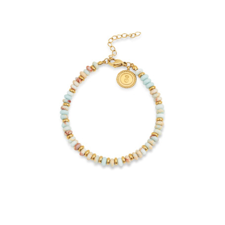 SINGULARU - Bracelet Full Daylight. Acier avec finition plaquée or 18 Kt. Cristaux colorés et perles en acier. Bijoux pour femme