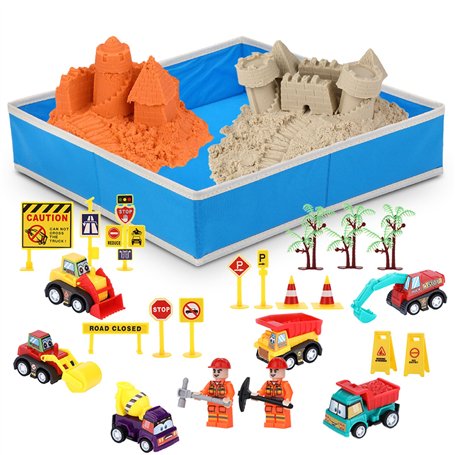NK Jeu Sable Magique pour Enfants 2 3 4 5 6 Ans - Set de Construction pour Enfants avec 1.36kg Sable 2 couleurs et Bac à Sable d