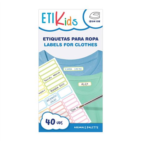 ETIKIDS 40 Étiquettes pour vêtements personnalisables pour crèche et école Couleurs (Animaux)