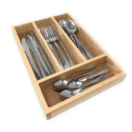 Space Home - Plateau À Ustensiles pour Couverts en Bois - Range-couverts - Organisateur De Tiroir - Boîte De Rangement pour Cuis