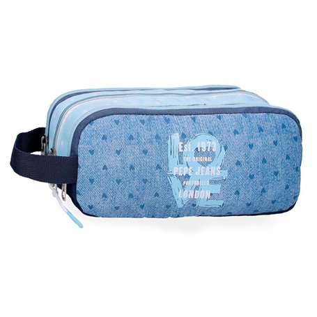 Pepe Jeans Noni Denim Trousse Triple Bleue 22 x 10 x 9 cm Polyester by Joumma Bags