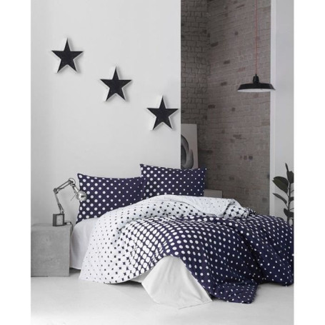 Parure de lit - 1 housse de couette 220 x 240 cm + 2 taies d'oreiller 60 x 60 cm - 100% coton renforcé - Bleu