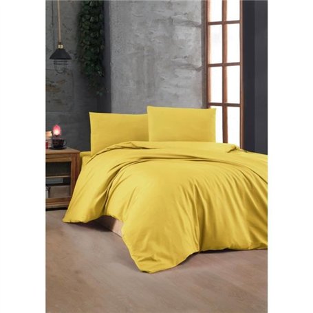 Parure de lit - 1 housse de couette 220 x 240 cm + 2 taies d'oreiller 60 x 60 cm - 100% coton renforcé - Jaune