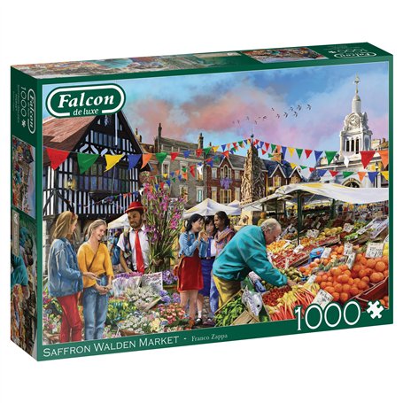 Jumbo -Falcon de Luxe Safran Walden Market Puzzle de 1000 pièces – Illustration de Franco Zappa – Scène de Jour de marché vibran