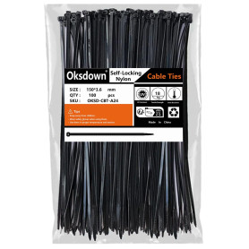 Oksdown Collier de Serrage en Nylon 150 mm × 3,6 mm Attache Câble Plastique Rilsan Serre Câbles Petit Format, Noir, Lot de 100 P Oksdown Collier de Serrage en Nylon 150 mm × 3