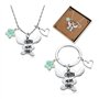 Dehott Stitch Ensemble pendentif – Chaîne et porte-clés avec fleur et cœur « Ohana Means Family » - Idée cadeau pour objets Stit