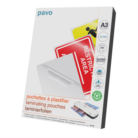 Pavo 8007233 Pack de 50 Pochettes de Plastification A3 2 x 250 mc