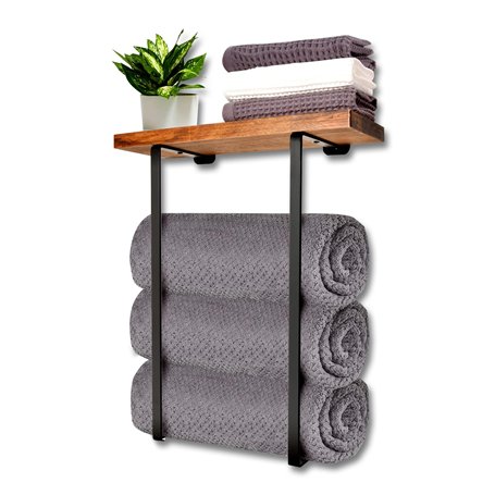 Vonia Porte-Serviettes Mural – Support Mural en Bois pour Salle de Bain – Porte-Serviettes élégant et Pratique - avec 1 Crochets
