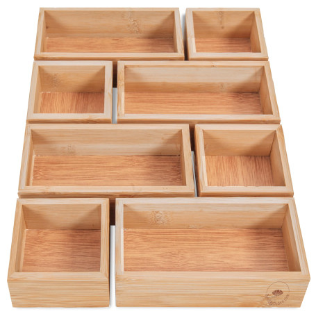 DeinKaufladen.com Lot de 8 boîtes de rangement en bois pour armoire de salle de bain - Boîte de rangement en bois - Boîte de ran