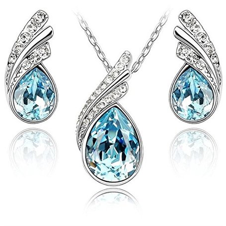 Crystalline Azuria Femme Ensemble Larmes Collier et Clous Boucles d'Oreilles 18ct Plaqué Or Blanc avec Cristaux océan Bleu