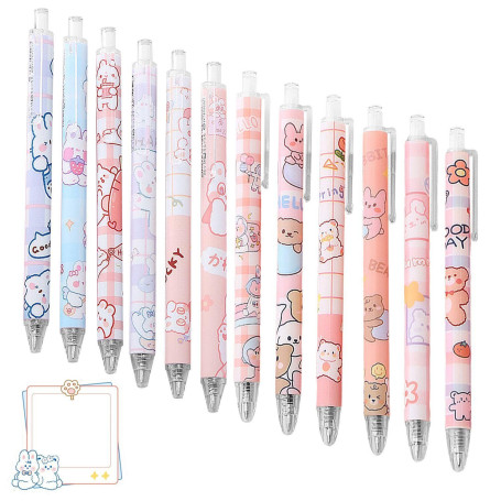 12 Pièces Stylos À Gel De Dessin Animé Et 1 Ensemble De Notes Autocollantes De Dessin Animé, Papeterie Créative, Papeterie D'Étu