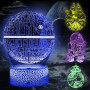 Star Wars Lampe 3D Illusion Veilleuse, Led 3d Lampe Hologramme avec 16 Couleurs Changeantes et Télécommande, Cadeaux de Noël pou
