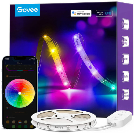 Govee RGBIC Ruban LED 5m, Bande WiFi Bluetooth Multicolore, Contrôlé par APP et Contrôle Segmenté Intelligente Sélection des Cou