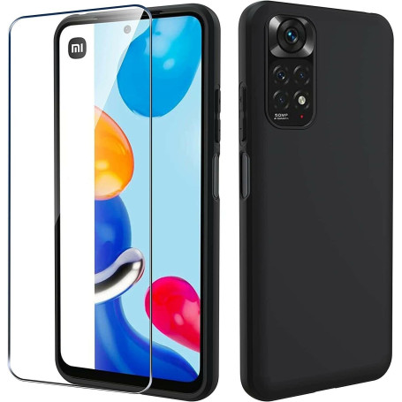 HQ-CLOUD® Coque Silicone NOIR Mat Pour XIAOMI REDMI NOTE 11 4G + 2 Verre trempé Film Protection écran - Anti Rayures - Ultra Rés