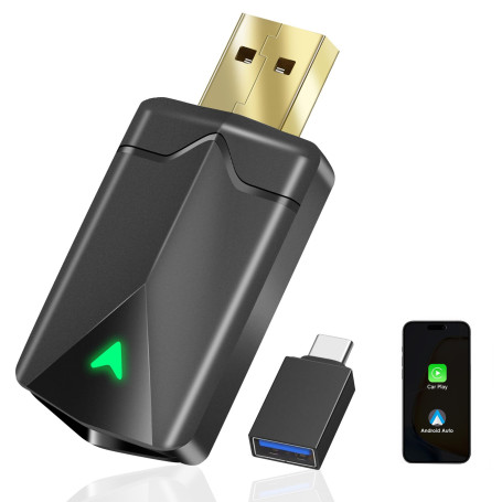 Adaptateur CarPlay sans Fil – Adaptateur Android Auto sans Fil, Wi-FI 5,8GHz Plug & Play, Mini et Stable, iOS 10+/Android 10+, C