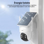 AOSU 2K Camera Surveillance Exterieure sans Fil, 4 Cam-Kit avec Homebase, Zéro Frais, 360° Panoramique PTZ, 3MP WiFi Solaire Cam