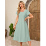 Niwicee Robe Ete Femme Robe col Rond à Manches Courtes Mi-Longue Jupe Décontractée en Coton Couleur Unie Robe Chic et Elegant D'