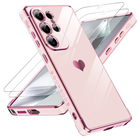 LeYi Coque pour Samsung Galaxy S25 Ultra avec 2 Verre Trempé Silicone Forme de Coeur d'amour, Housse Étui de Protection Antichoc