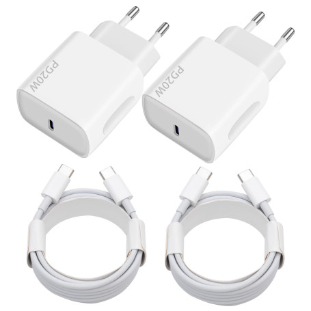 Chargeur USB C 20W, 2-Pack Prise USB C Chargeur Rapide avec 2x2m Câble USBC,Chargeur USBC Rapide pour iPhone 16 15 Plus Pro Max