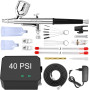 Powate 40 PSI Kit Aérographe Complet Professionnel avec Compresseur Aérographe - 0.2/0.3/0.5 mm Buses pour Nail Art, L'artisanat