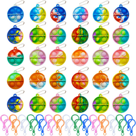 MLPKOI 30PCS Mini Fidget Jouet Porte clés, Jouets Sensoriels à Bulles, Anti Stress Enfants Pop It Fidget Toys, Jouets Sensoriels