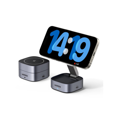 UGREEN MagFlow Chargeur Induction iPhone 2 en 1 Qi Compatible avec MagSafe iPhone 16 15 14 13 12 Plus Pro Max AirPods 4 3 Pro 2 
