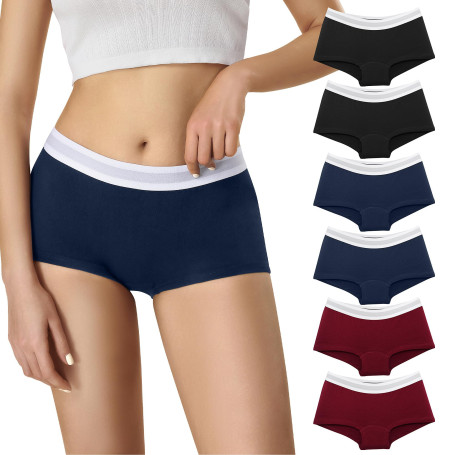 Lakpoau Boxer Femme Coton - Shorty Femme Shorts Caleçons Femmes Lot de 6 Boxer Sport Seamless Culotte Basics Shorties Calecon Sh