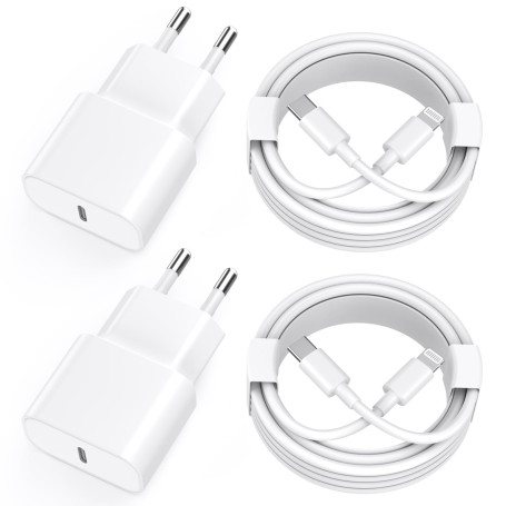 Chargeur Rapide iPhone 11 12 13 14,4Pack [Certifié Apple MFi ] Chargeur de 20W Adaptateur avec 2M USB-C de données Lightning Cor