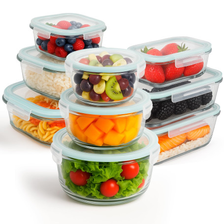 edihome, Boîte Alimentaire Hermétique en Verre, 8, 14 ou 18 pièces, pour aliments hermétiques, Résistant au lave-vaisselle, Rang