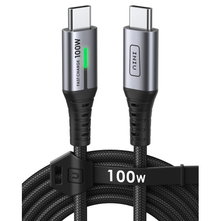INIU Câble USB C, 2m 100W PD 5A Cable USB C Charge Rapide QC 4.0 Chargeur Type C Nylon Tressé pour iPhone 16 15 Samsung S23 Ultr
