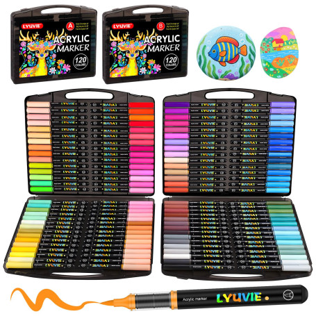 Lyuvie 120 Couleurs de Feutre Acrylique, Acrylic Paint Marker à Peinture à Base D'eau, Marqueur Peinture Acrylique pour la Peint