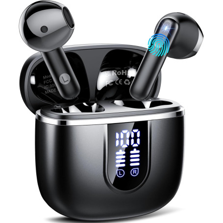 Ecouteurs Bluetooth sans Fil, Écouteurs Bluetooth 5.4 avec 4 ENC Réduction Antibruit Mic, 40H Casque Bluetooth HiFi Stéréo, Écra