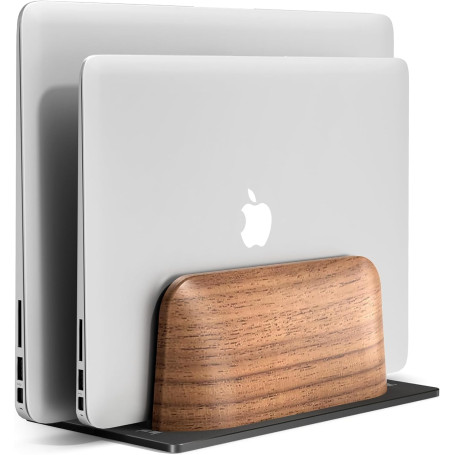 Support Vertical pour Ordinateur Portable, Support PC Portable en Bois de Noyer à Double Fente pour Bureau, Laptop Stand Largeur