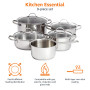 Amazon Basics Batterie de Cuisine à Induction en Acier Inoxydable, 9 Pièces, Casserole avec Couvercle, Cocotte