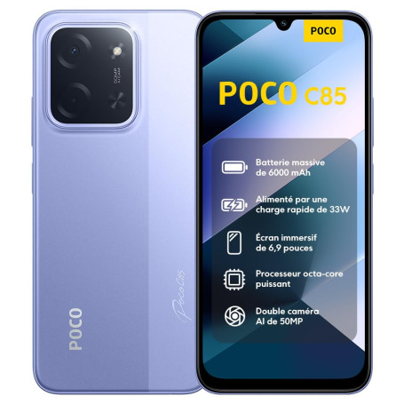 XIAOMI POCO C85, Smartphone 8+256 Go, écran 6,9 Pouces 120 Hz, Design 7,99 mm, MediaTek Helio G81-Ultra Octa-Core, Double caméra