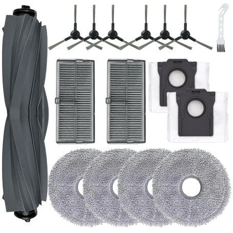 Kit d'accessoires 16 pièces pour aspirateur Dreame Mova E30 Ultra, 1 brosse principale, 6 brosses latérales, 2 filtres, 4 serpil