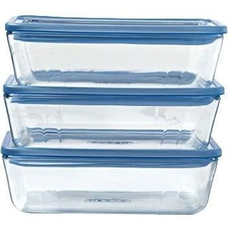 Lot de 3 Boîtes de conservation avec couvercle - PYREX - Zero Plastic - Verre - Rectangulaire - 1
