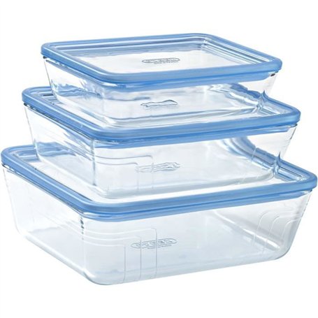 Lot de 3 Boîtes de conservation avec couvercle - PYREX - Zero Plastic - Verre - Rectangulaire - 0.8/1