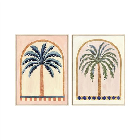 Cadre Home ESPRIT Vert Beige Palmiers Colonial 75 x 4 x 100 cm (2 Unités)