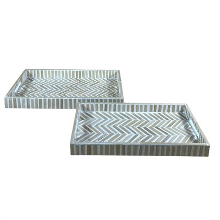 Plateau apéritif Home ESPRIT Blanc Marron Tropical 46 x 27 x 4